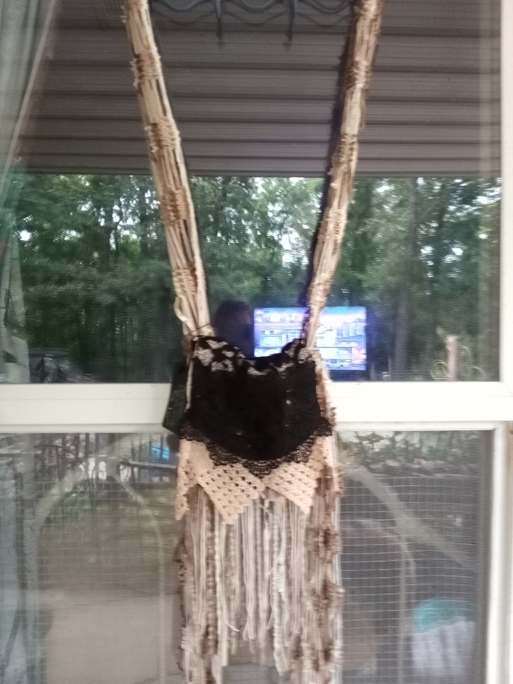 Boho Fringe Crochet Crossbody Bag in Black and Beige